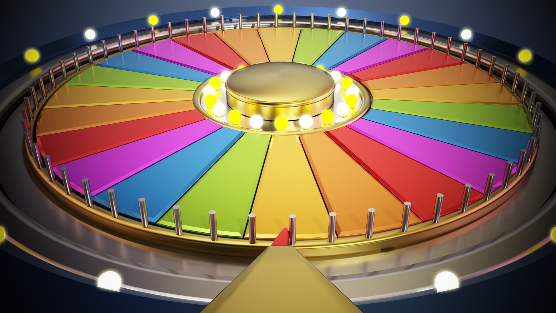 Rotating colorful prize wheel with blank colorful slices. 3D illustration